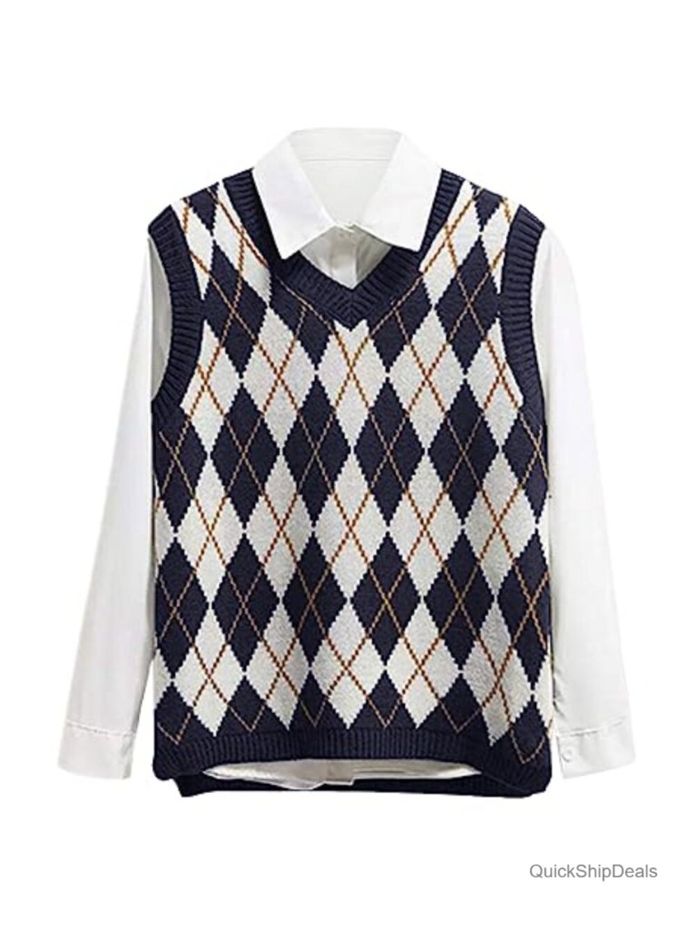 Argyle Sweater Vest Sleeveless V Neck Crop Knitwear Tank